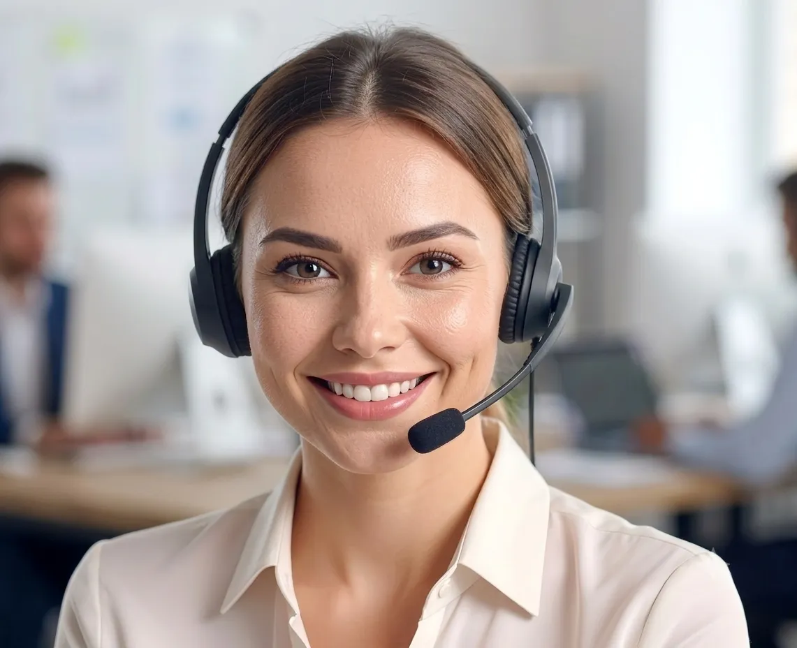 A friendly AI receptionist with a headset
