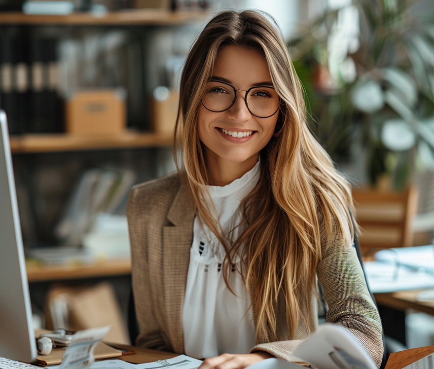 A business professional working with AI tools